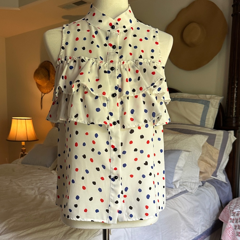 Molly Bracken White Polka Dot Ruffle Blouse